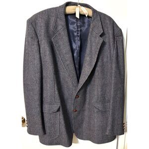Vintage English Manor Wool Sport Blazer Men's 42R Gray-Blue Tweed Elbow Patch